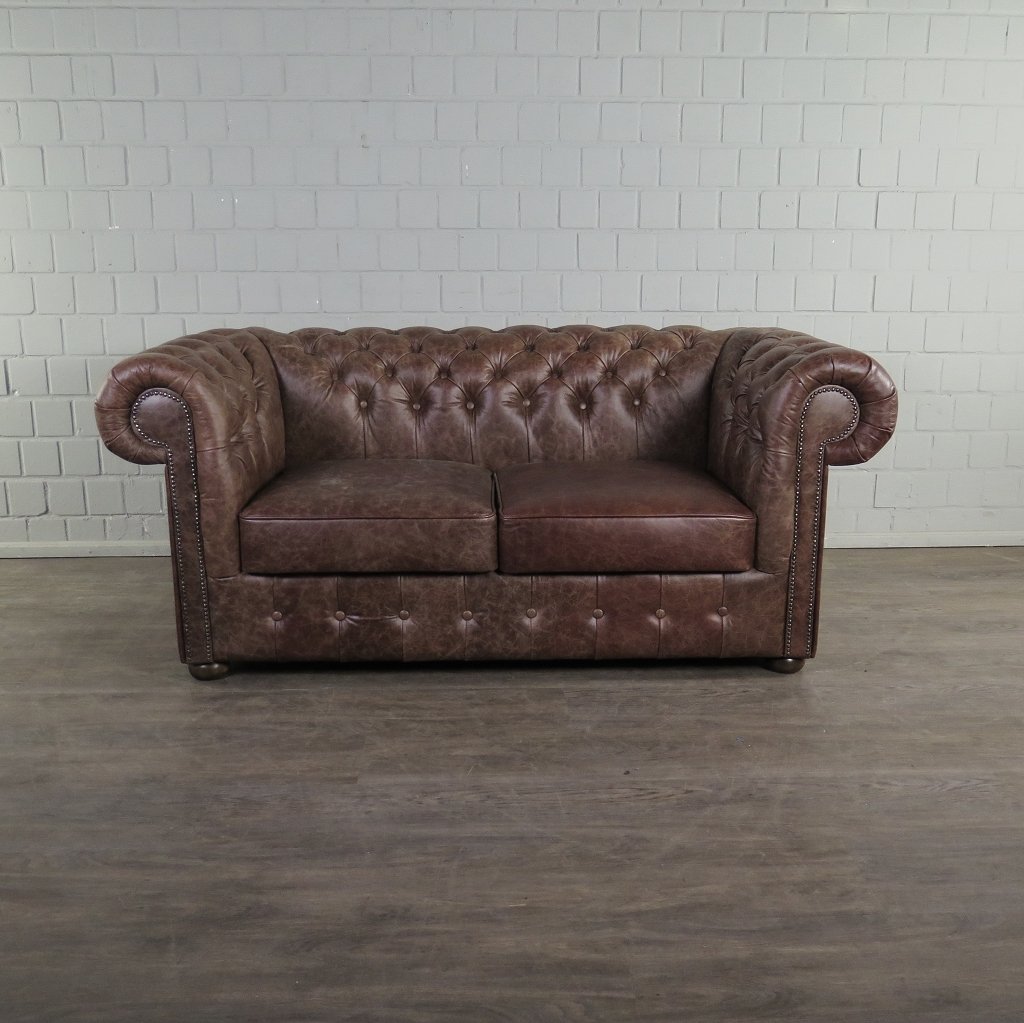 Chesterfield Sofa Couch Leder Antikbraun 1,80 m