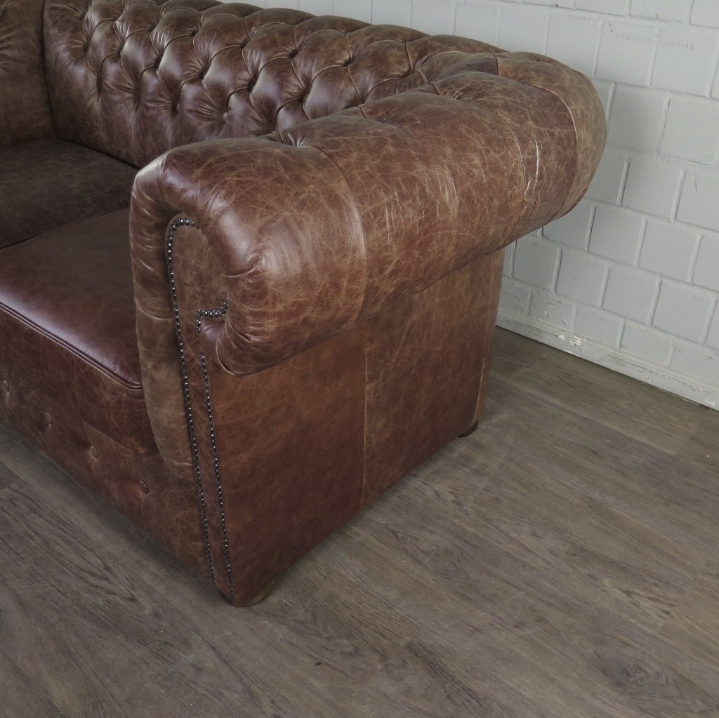 Chesterfield Sofa Couch Leder Antikbraun 1,80 m