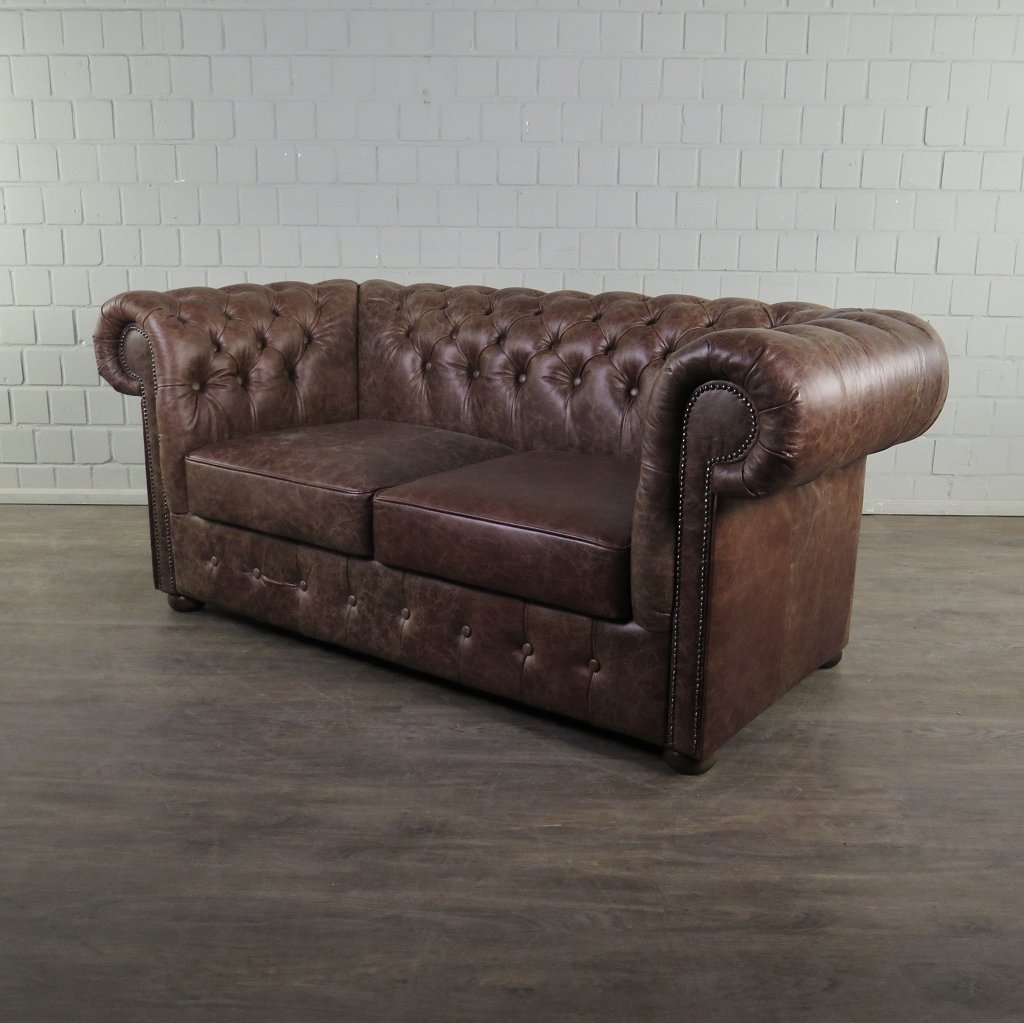 Chesterfield Sofa Couch Leder Antikbraun 1,80 m