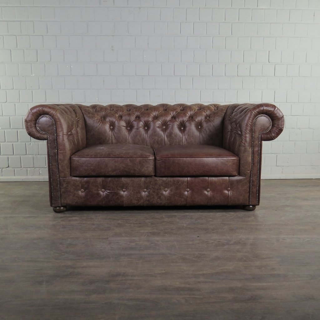Chesterfield Sofa Couch Leder Antikbraun 1,80 m