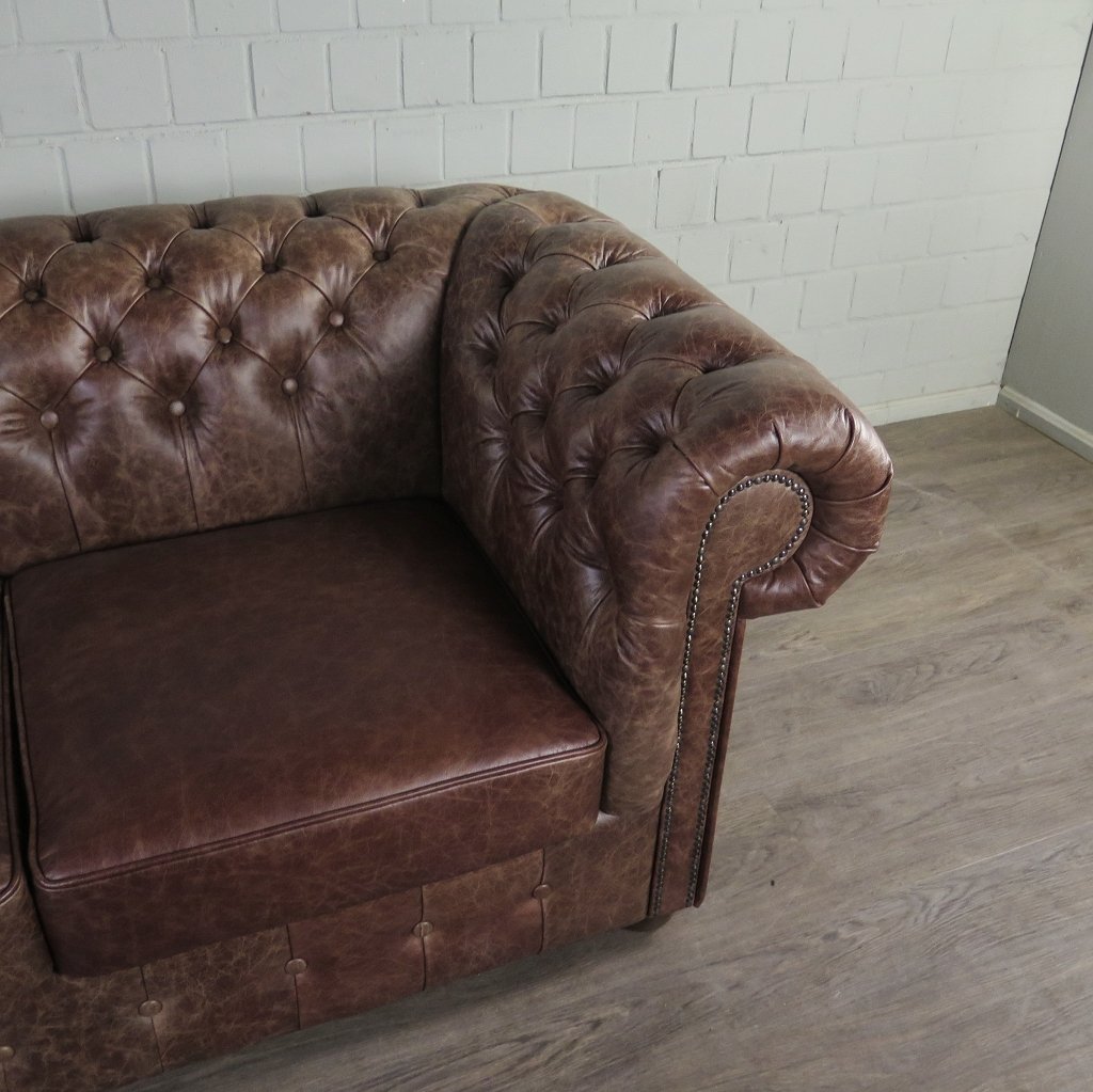 Chesterfield Sofa Couch Leder Antikbraun 1,80 m