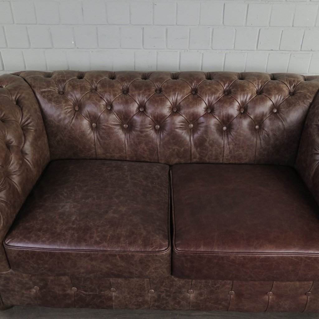 Chesterfield Sofa Couch Leder Antikbraun 1,80 m