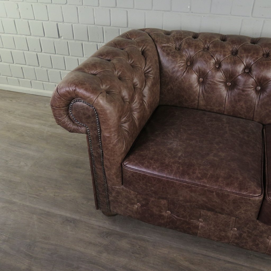 Chesterfield Sofa Couch Leder Antikbraun 1,80 m