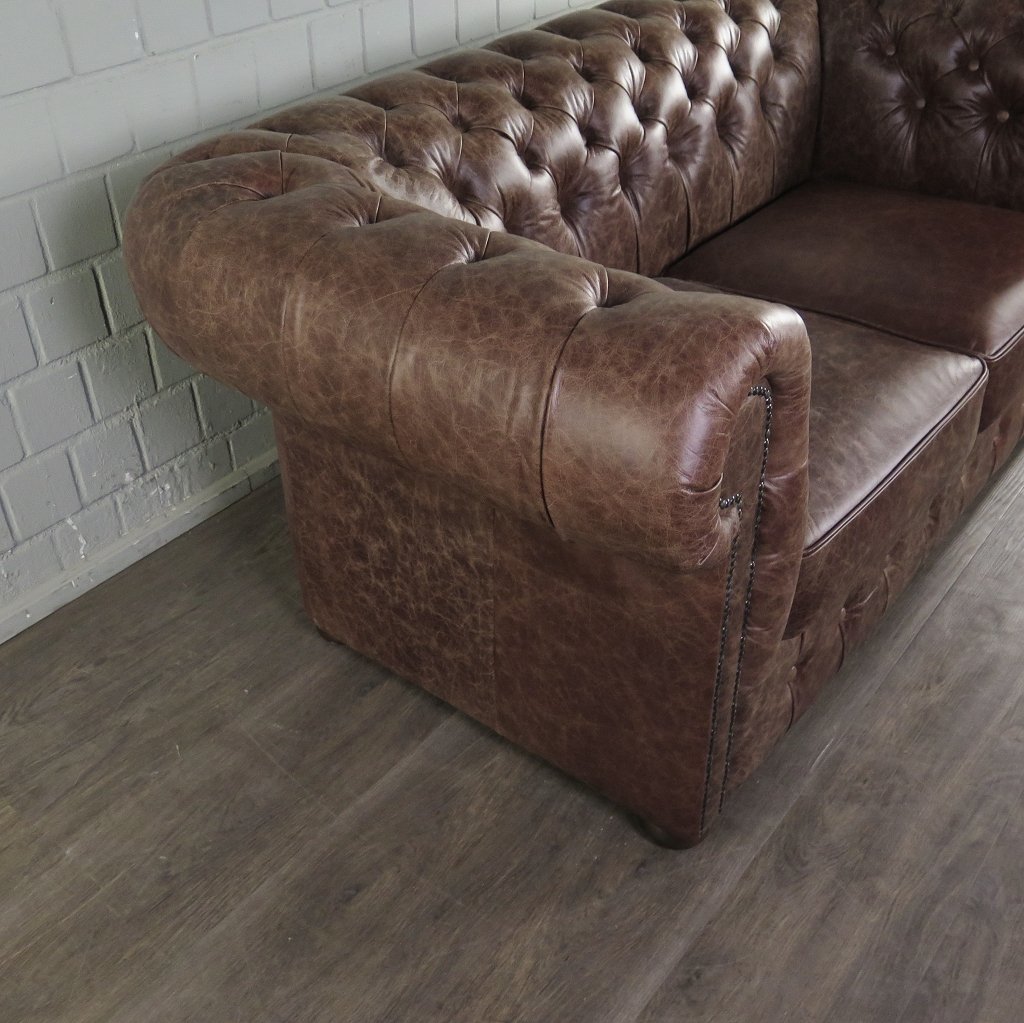 Chesterfield Sofa Couch Leder Antikbraun 1,80 m