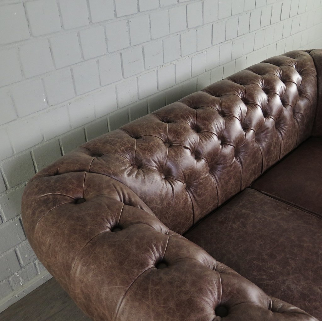Chesterfield Sofa Couch Leder Antikbraun 1,80 m
