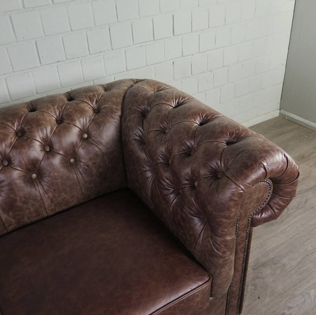 Chesterfield Sofa Couch Leder Antikbraun 1,80 m