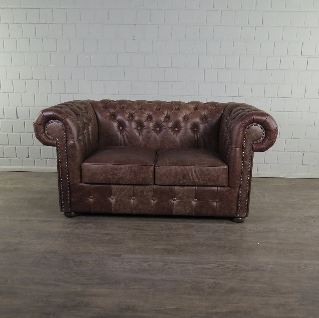 Chesterfield Sofa Couch Leder Antikbraun 1,56 m