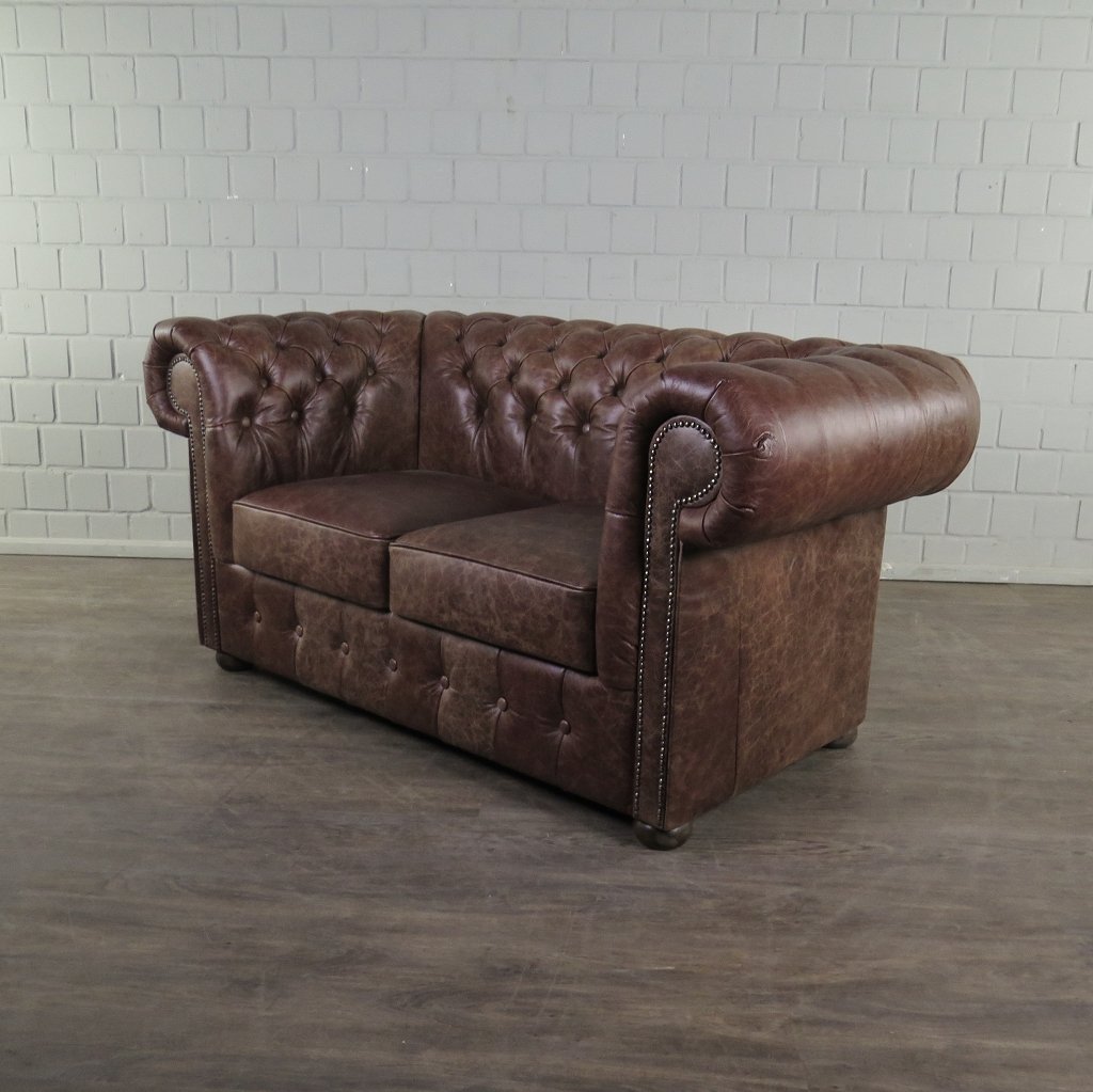 Chesterfield Sofa Couch Leder Antikbraun 1,56 m