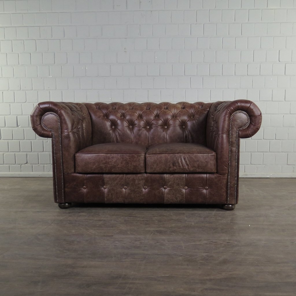 Chesterfield Sofa Couch Leder Antikbraun 1,56 m