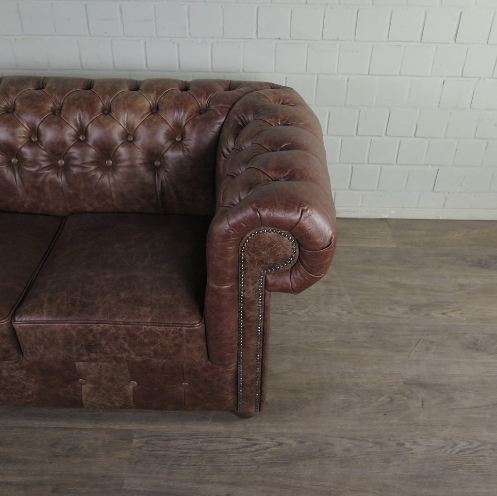 Chesterfield Sofa Couch Leder Antikbraun 1,56 m