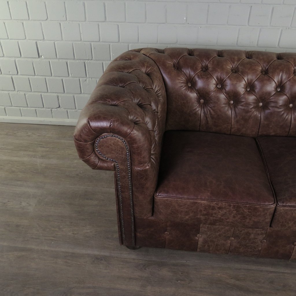 Chesterfield Sofa Couch Leder Antikbraun 1,56 m