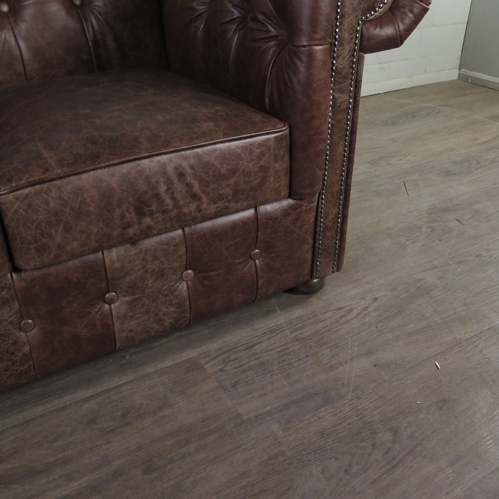 Chesterfield Sofa Couch Leder Antikbraun 1,56 m