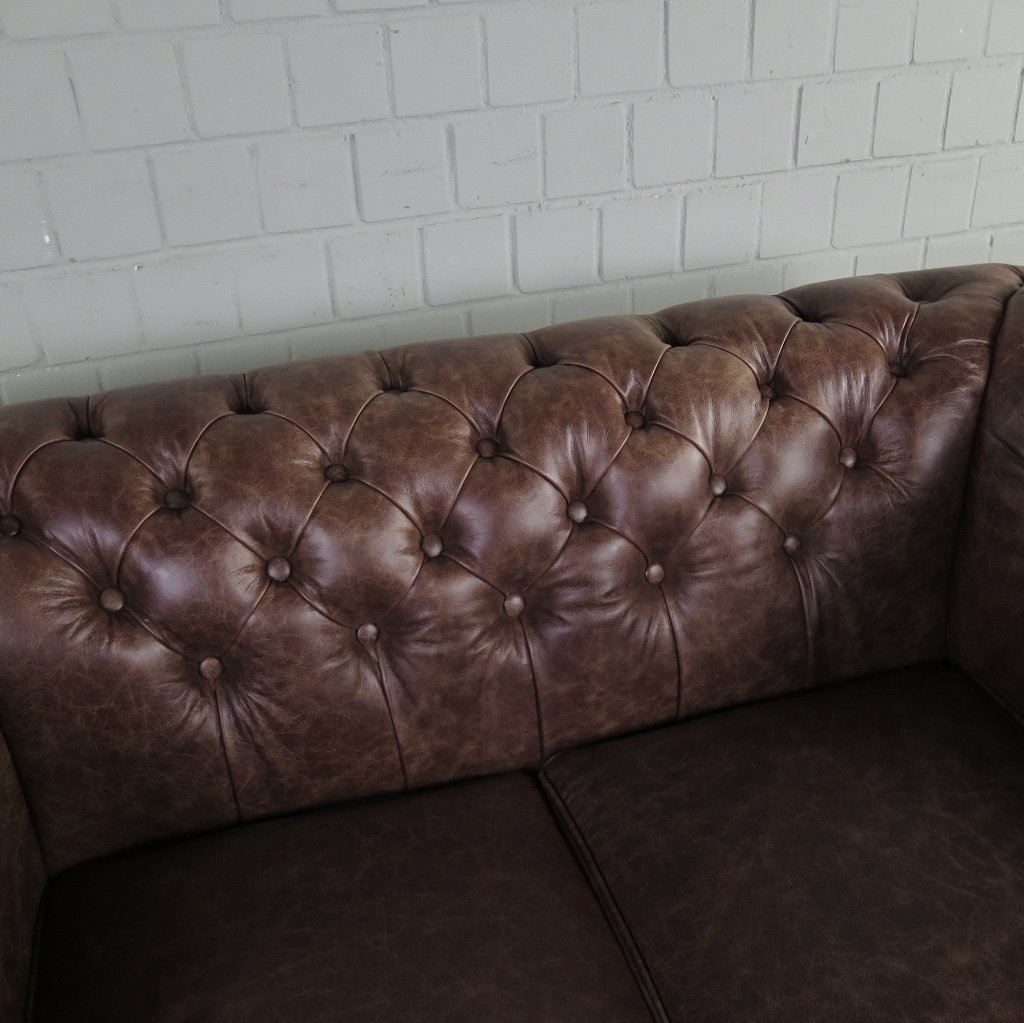 Chesterfield Sofa Couch Leder Antikbraun 1,56 m