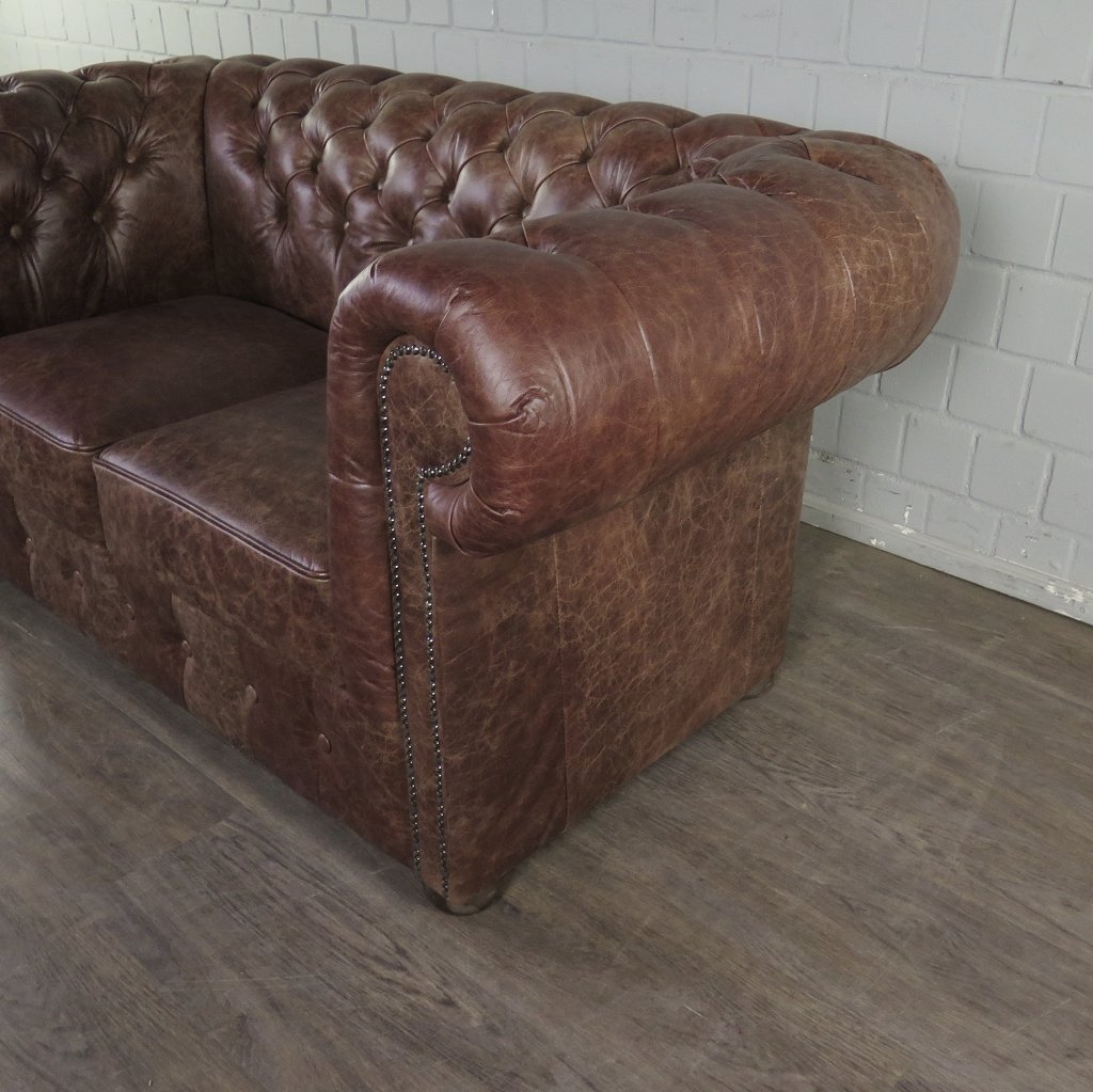 Chesterfield Sofa Couch Leder Antikbraun 1,56 m