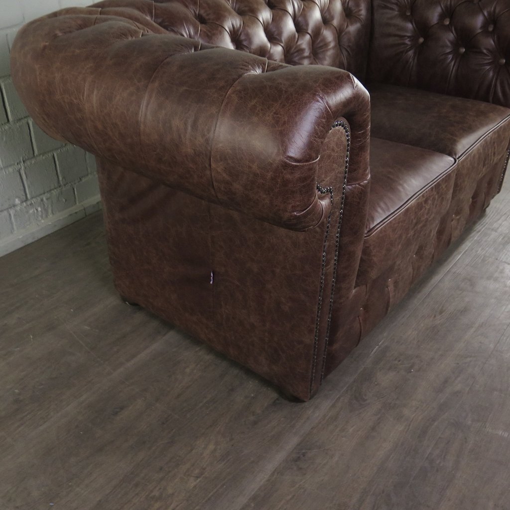 Chesterfield Sofa Couch Leder Antikbraun 1,56 m