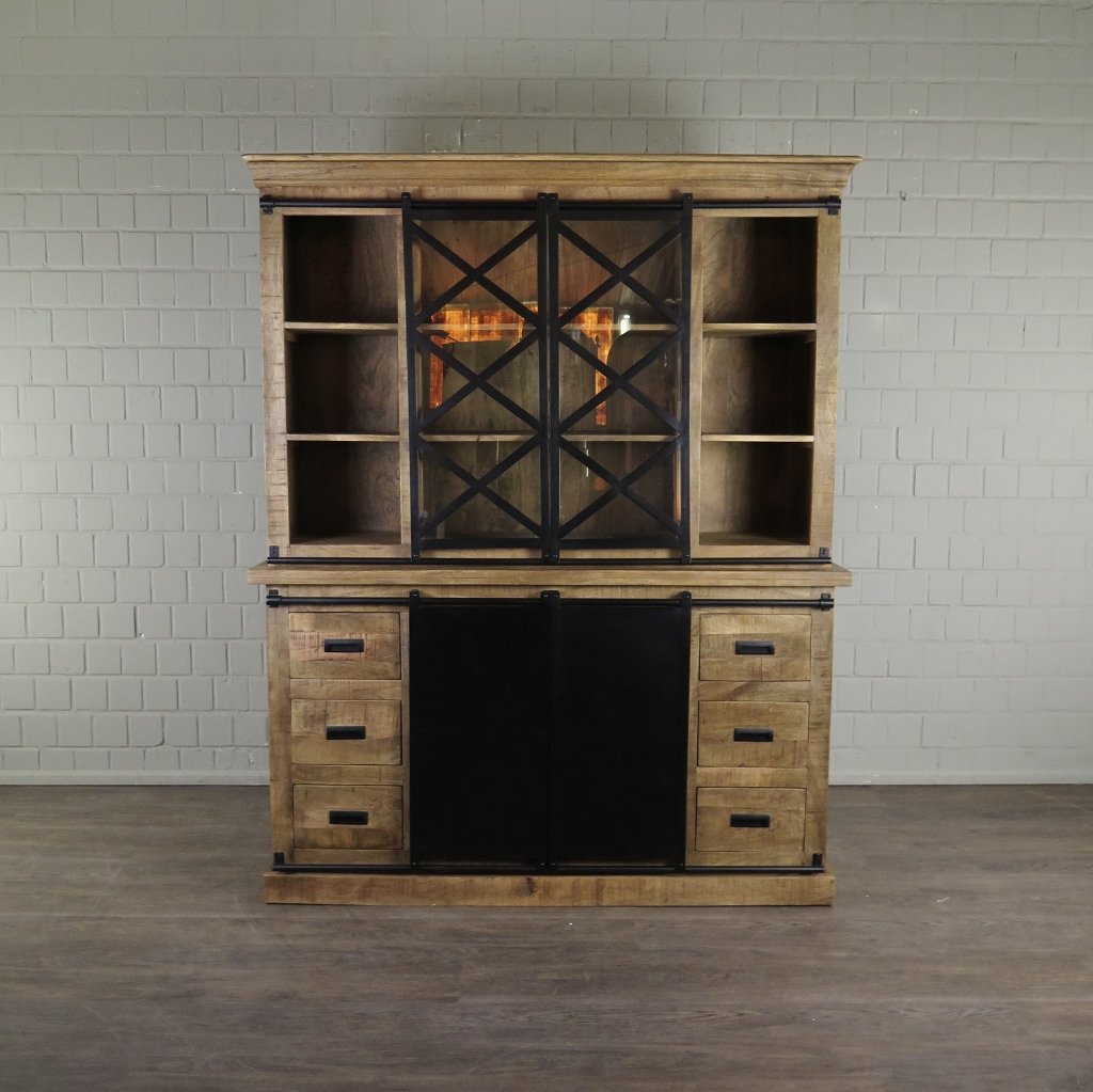 Bücherschrank Vitrine Mangoholz 1,60 m