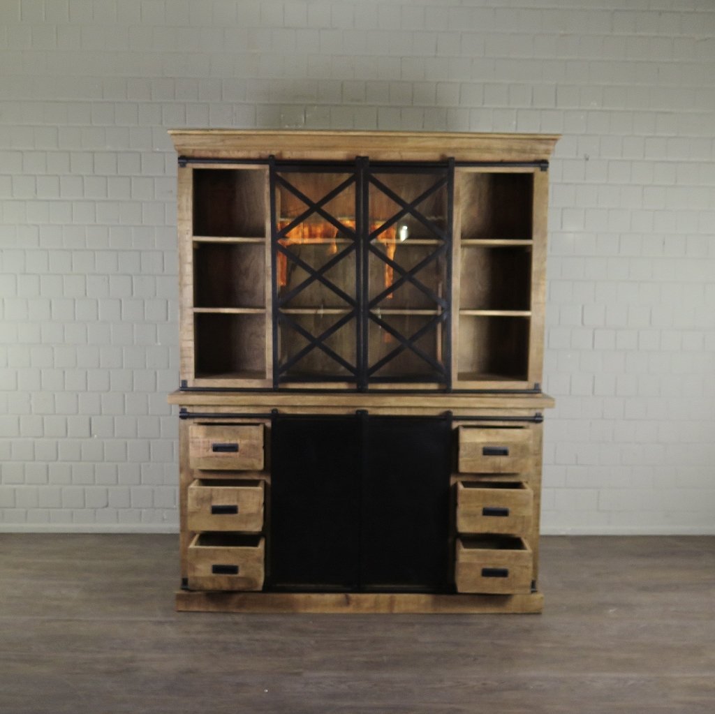 Bücherschrank Vitrine Mangoholz 1,60 m