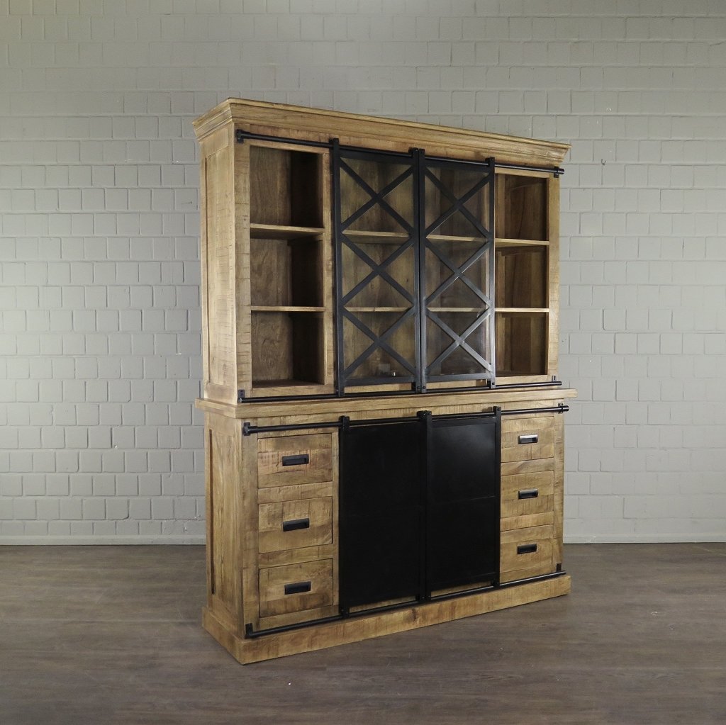 Bücherschrank Vitrine Mangoholz 1,60 m