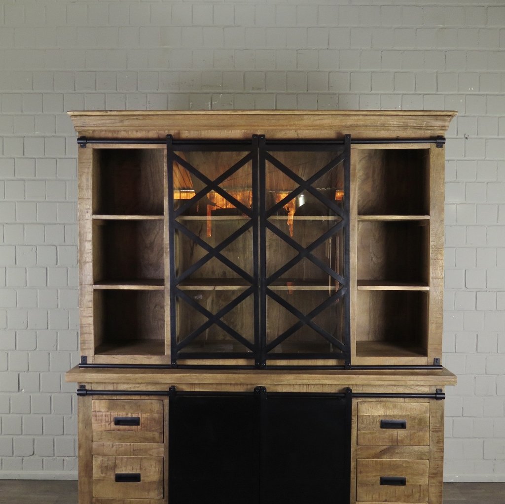 Bücherschrank Vitrine Mangoholz 1,60 m