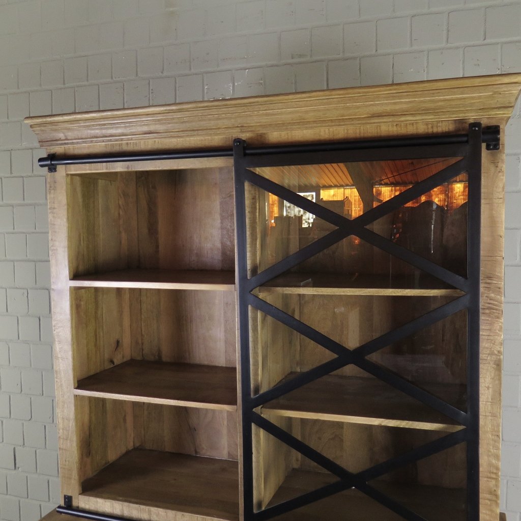 Bücherschrank Vitrine Mangoholz 1,20 m - immagine 13