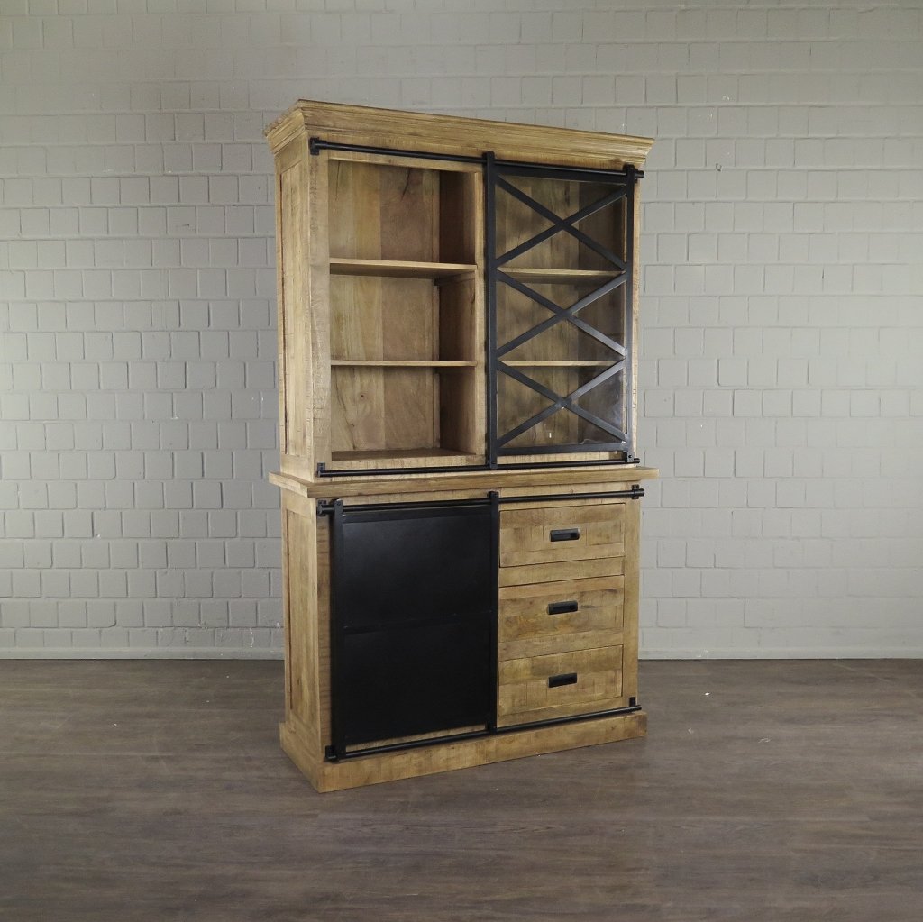 Bücherschrank Vitrine Mangoholz 1,20 m