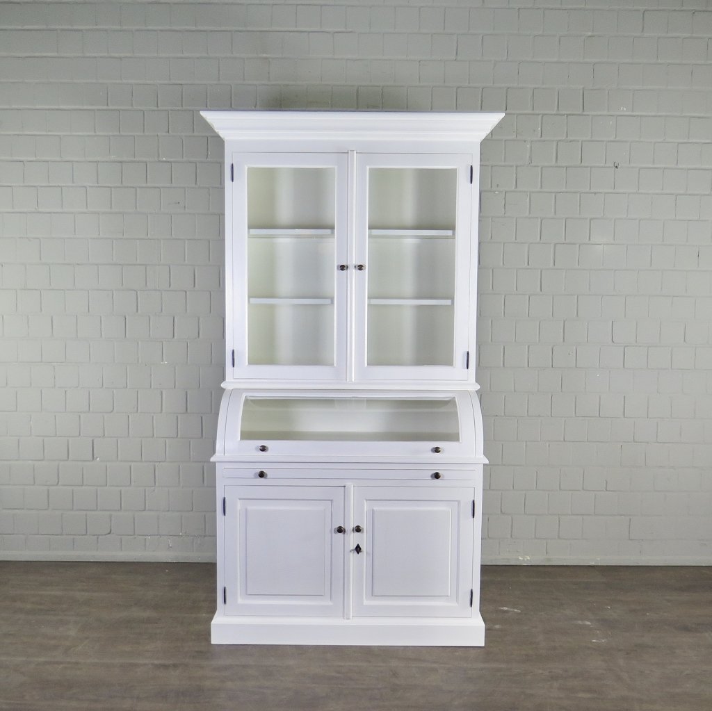 Buffetschrank Vitrine 1,22 m Teakholz Weiß