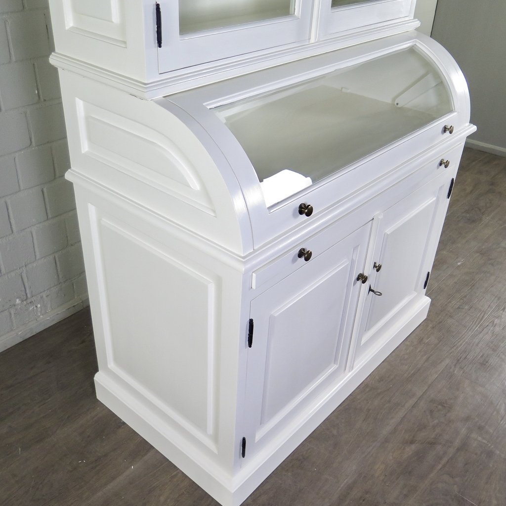 Buffetschrank Vitrine 1,22 m Teakholz Weiß