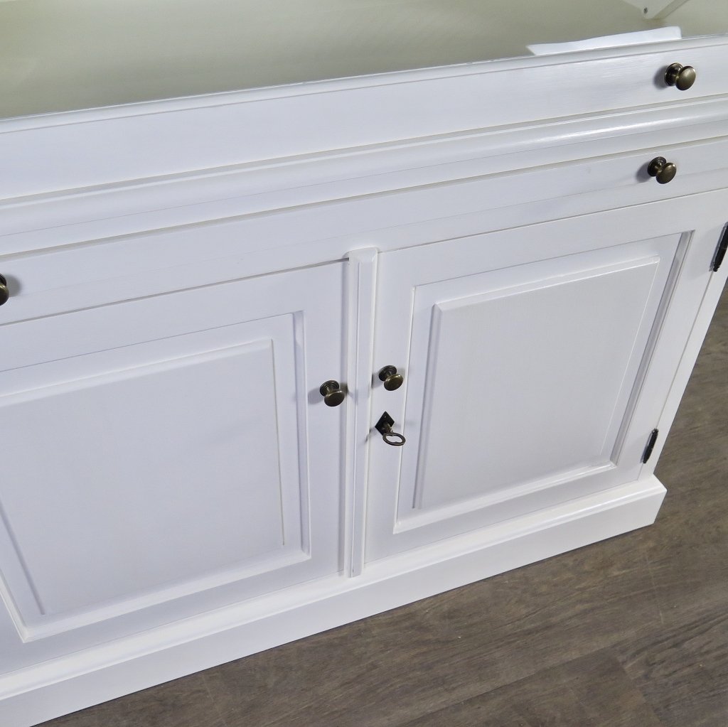 Buffetschrank Vitrine 1,22 m Teakholz Weiß