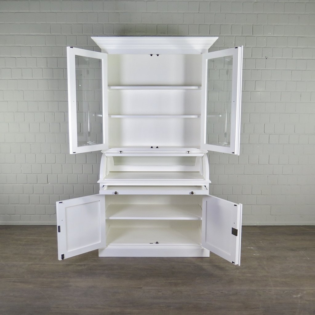 Buffetschrank Vitrine 1,22 m Teakholz Weiß