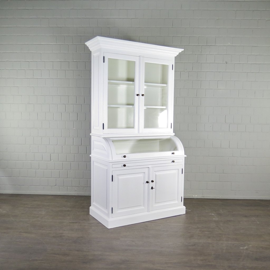 Buffetschrank Vitrine 1,22 m Teakholz Weiß