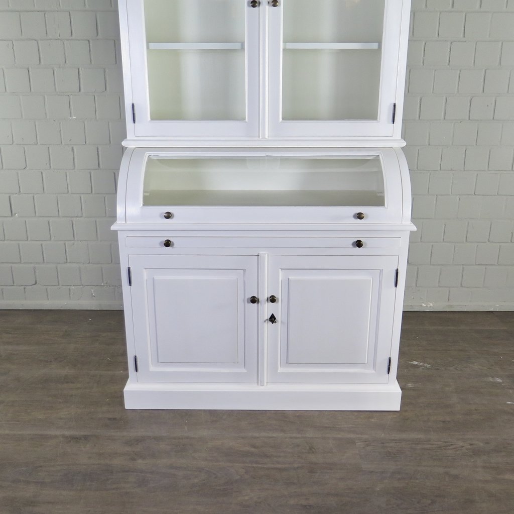 Buffetschrank Vitrine 1,22 m Teakholz Weiß