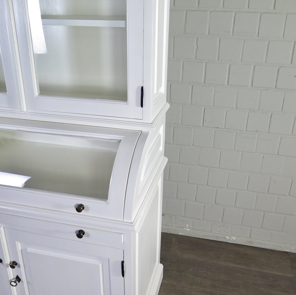 Buffetschrank Vitrine 1,22 m Teakholz Weiß