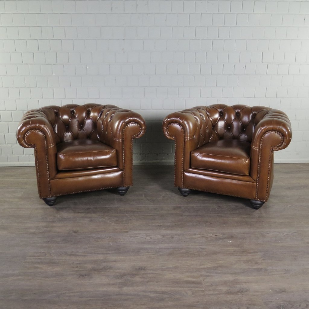 Chesterfield Sessel Leder Cognac