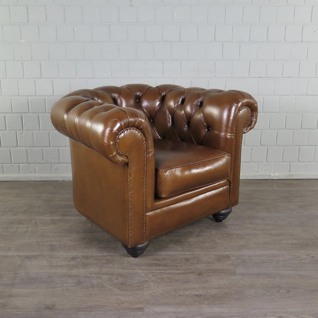 Chesterfield Sessel Leder Cognac