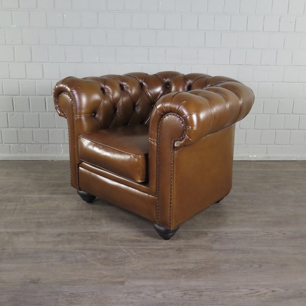 Chesterfield Sessel Leder Cognac