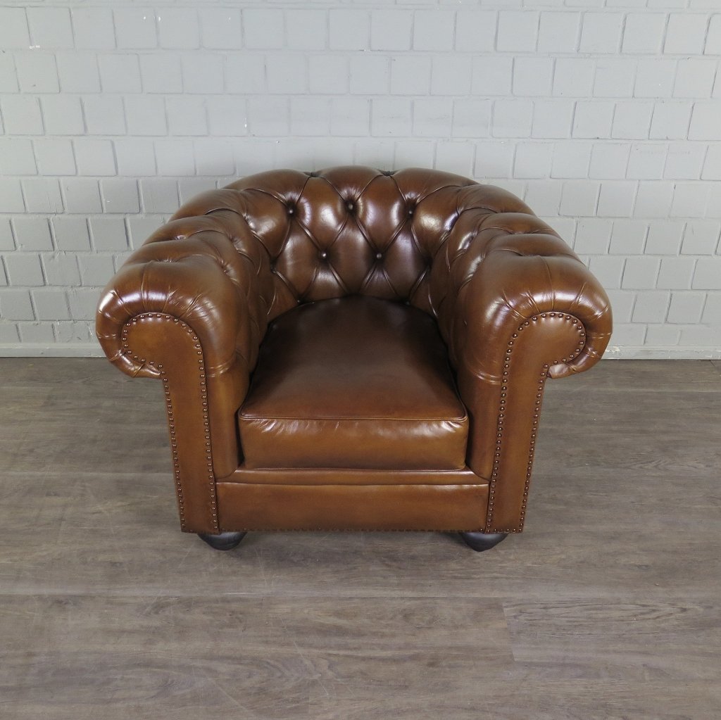 Chesterfield Sessel Leder Cognac