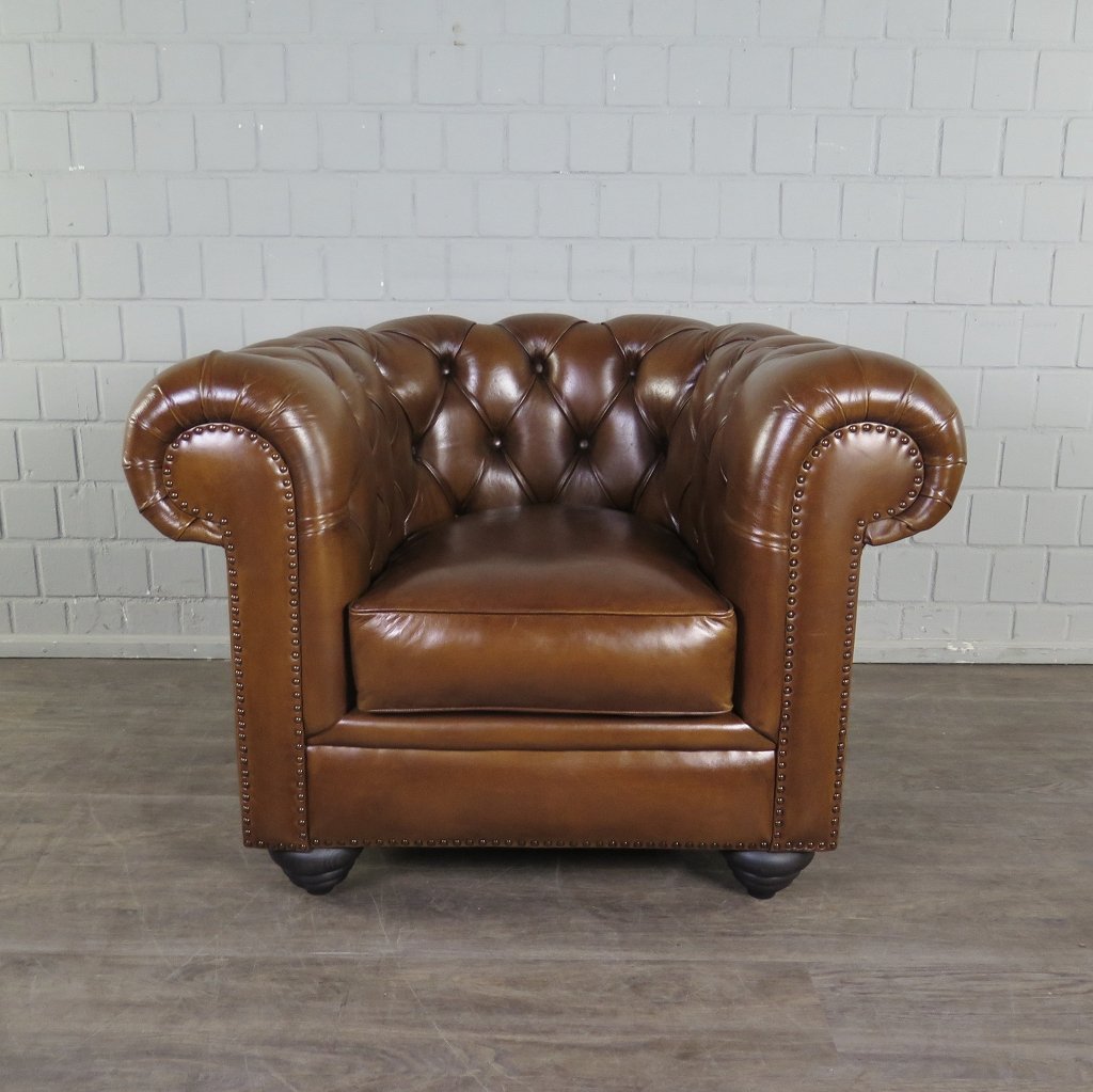 Chesterfield Sessel Leder Cognac