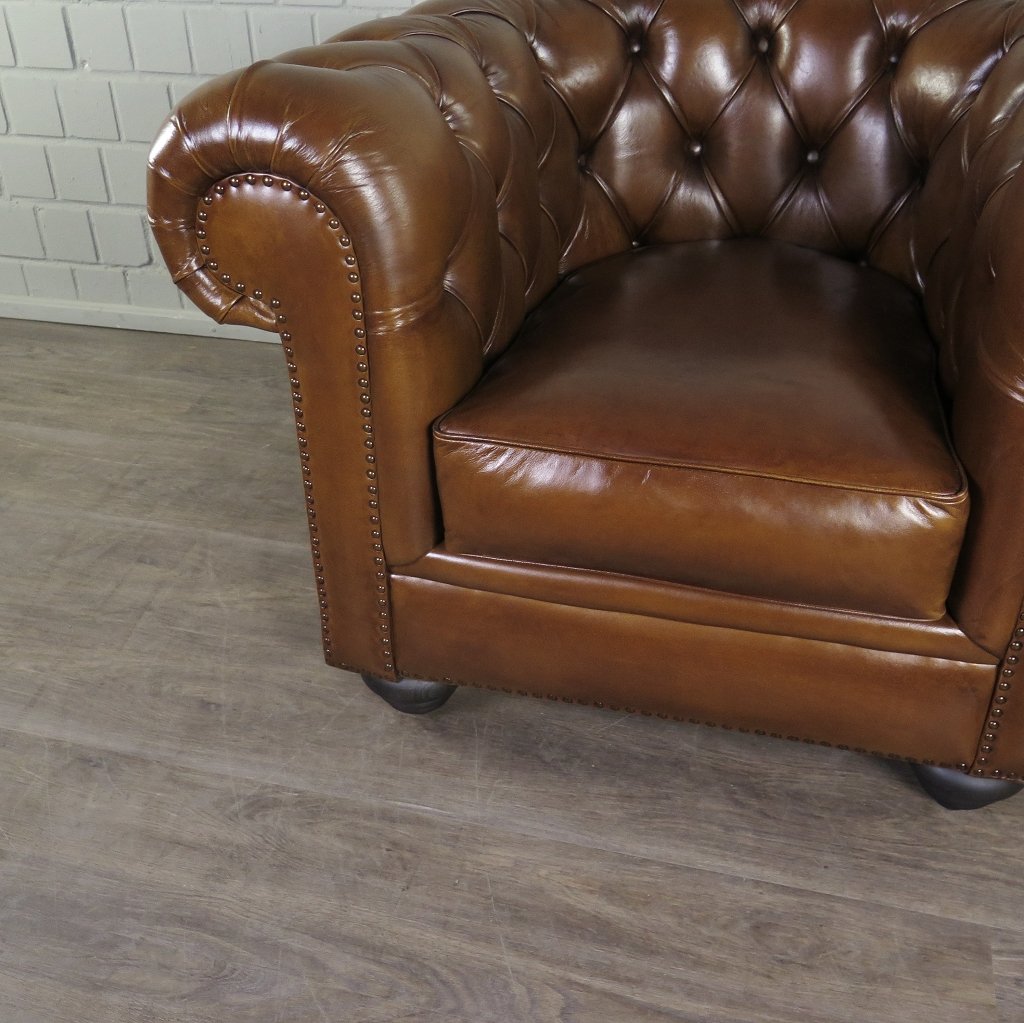 Chesterfield Sessel Leder Cognac