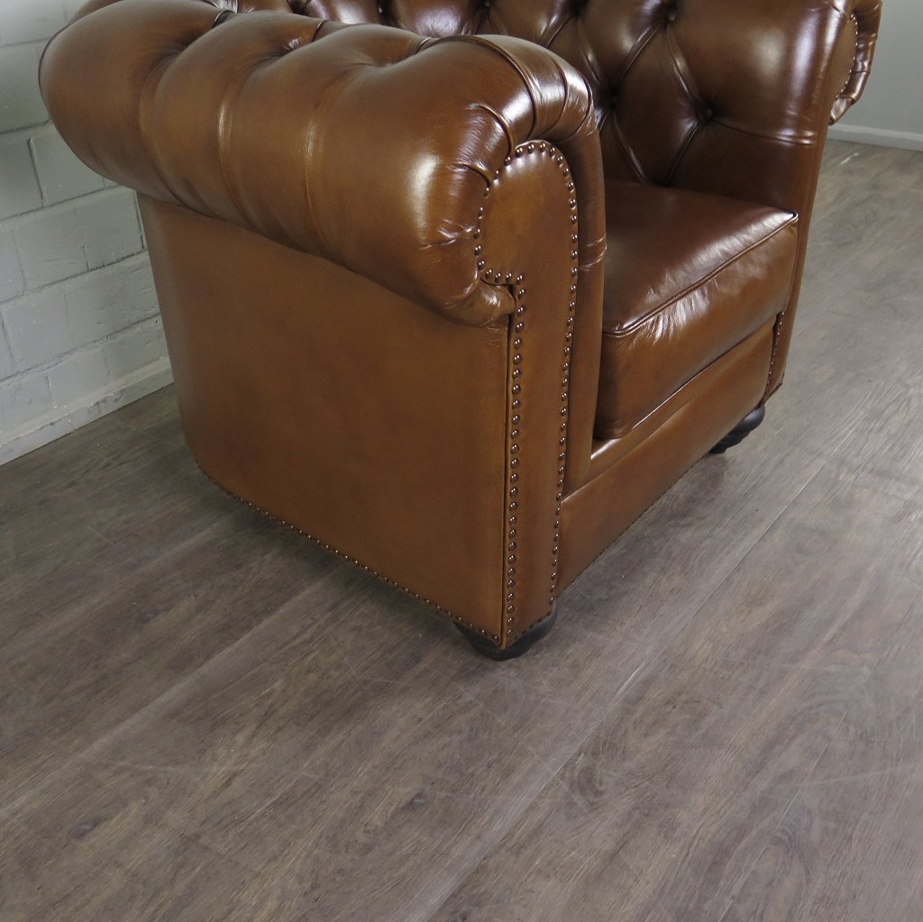 Chesterfield Sessel Leder Cognac