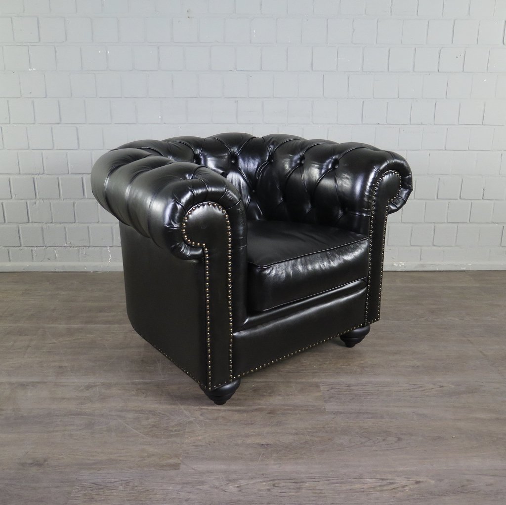 Chesterfield Sessel Leder Schwarz