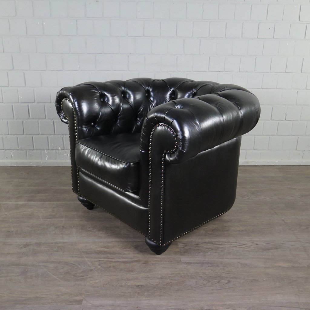 Chesterfield Sessel Leder Schwarz