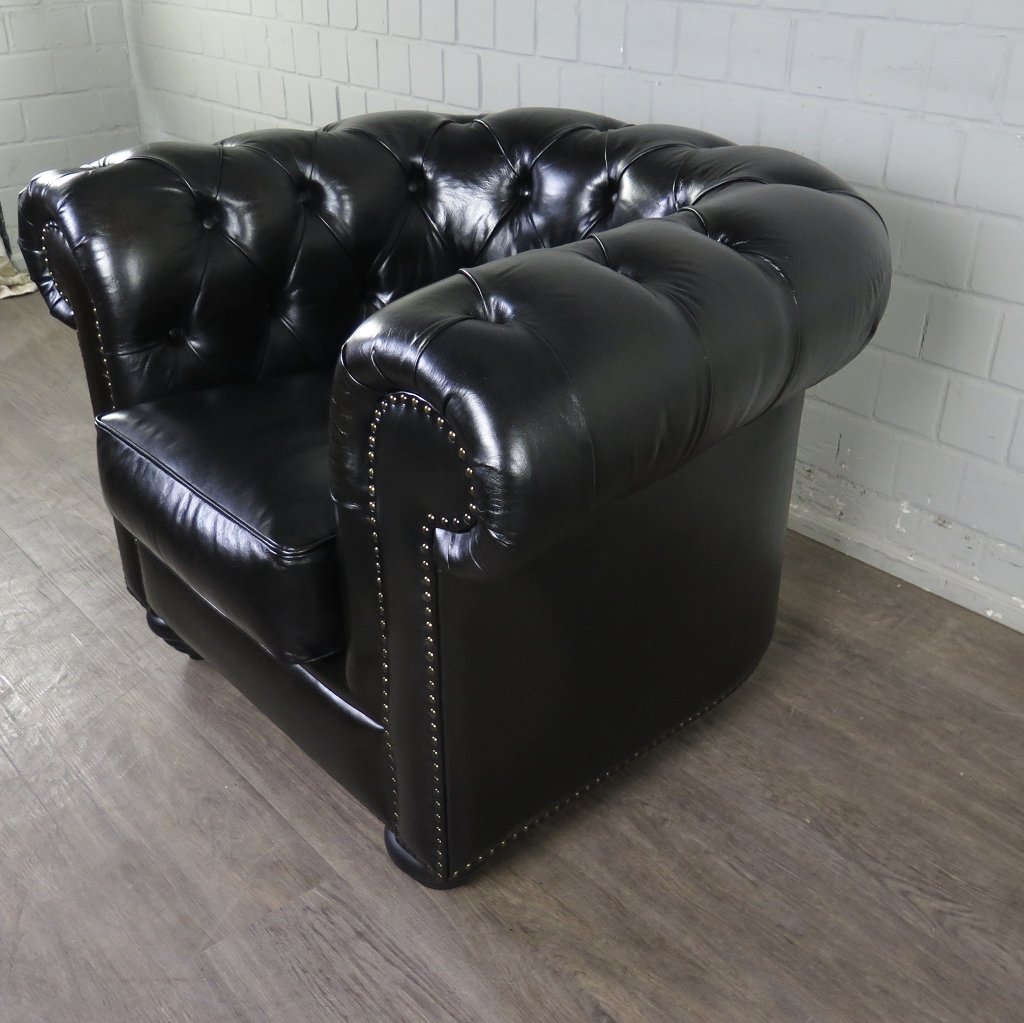 Chesterfield Sessel Leder Schwarz