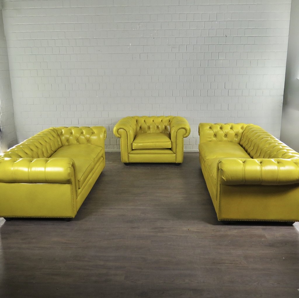 Chesterfield Couchgarnitur Leder Gelb
