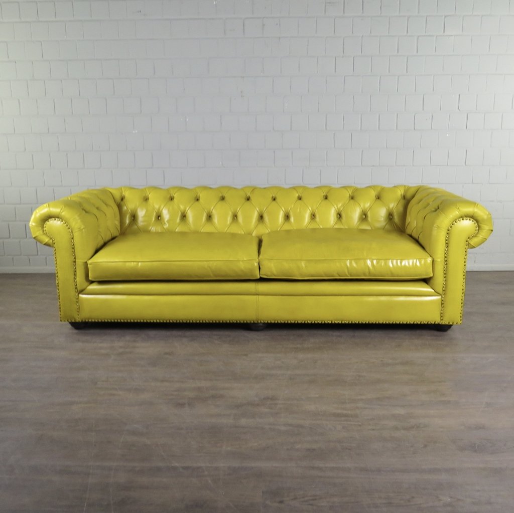 Chesterfield Couchgarnitur Leder Gelb