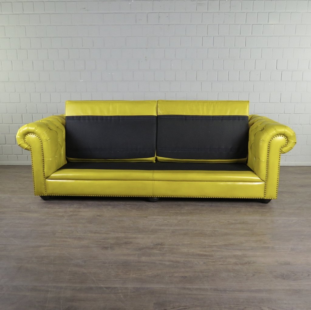 Chesterfield Couchgarnitur Leder Gelb