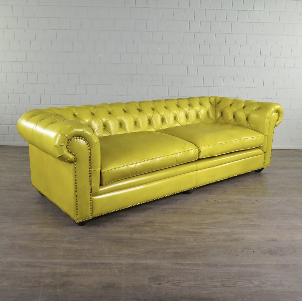 Chesterfield Couchgarnitur Leder Gelb