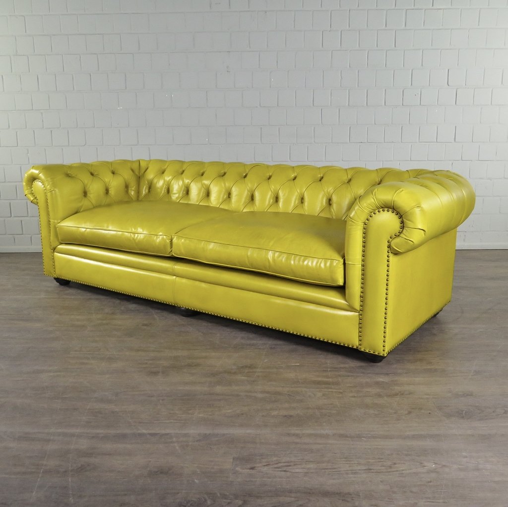 Chesterfield Couchgarnitur Leder Gelb