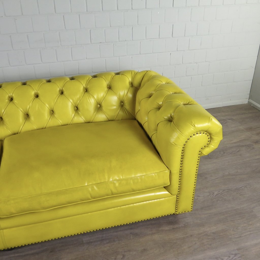 Chesterfield Couchgarnitur Leder Gelb
