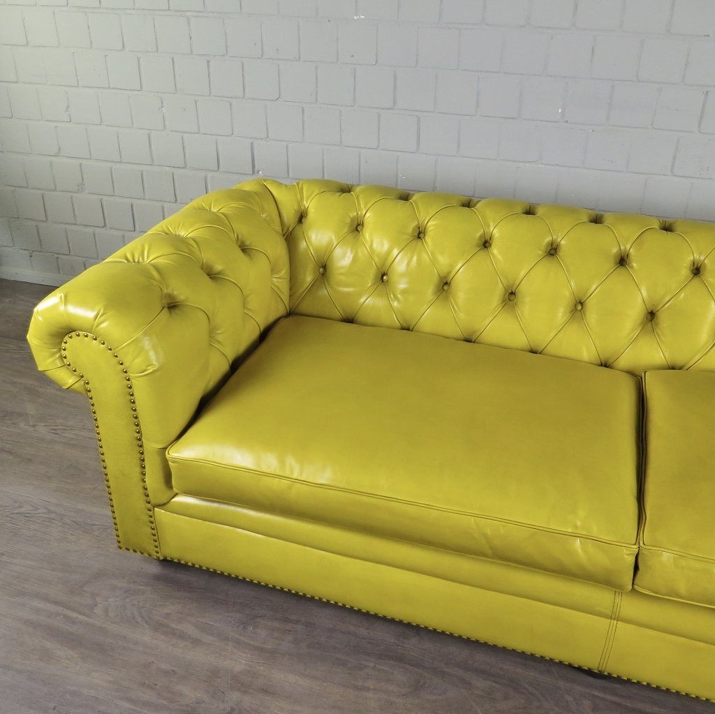 Chesterfield Couchgarnitur Leder Gelb