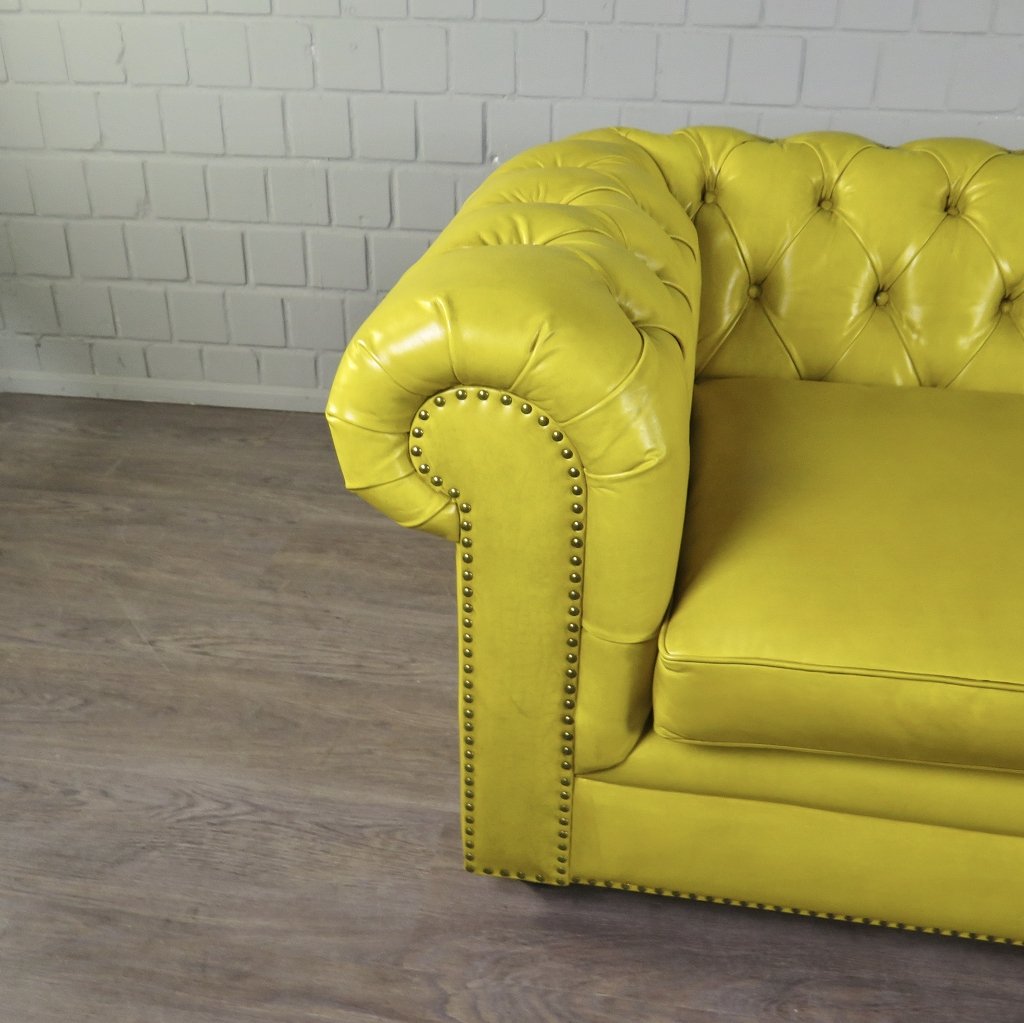 Chesterfield Couchgarnitur Leder Gelb